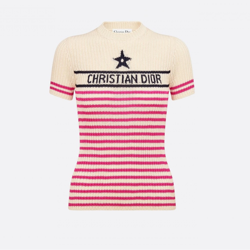 Christian Dior Dioriviera “MONACO” Pink Striped Short Sleeve Sweater IT 38 /US 6